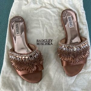 Badgley Mischka Copper Silk Rhinestone Slides Size 8